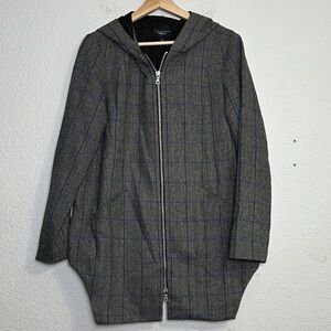 NWT Thakoon DesigNation Hooded Zip Plaid Grey Combo Winter Coat Jacket Medium
